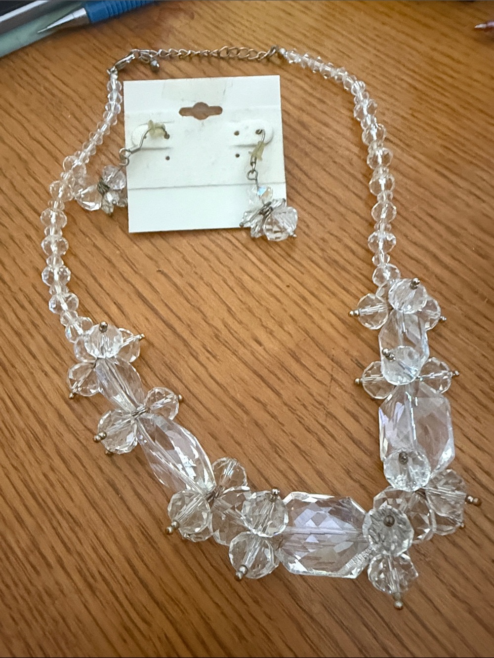 Clear Crystal Floral Statement Necklace and Matching Earrings - Elegant Sparkle
